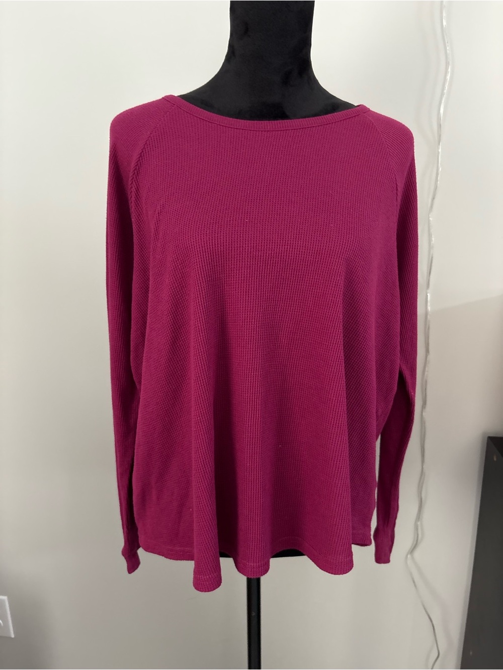 MUK LUKS Women’s Burgundy Solid Knit Long Sleeve Crew Neck Pullover Top XL - Picture 2 of 8